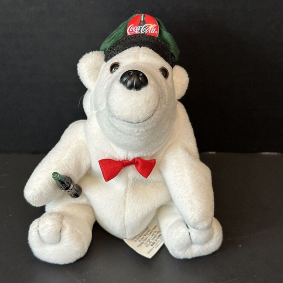 Coca Cola 1997 Bean Bag Polar Bear w/Cap/Bottle/Bow Tie Stuffed Animal Plush VTG - Picture 2 of 12